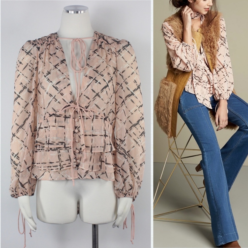 NWT Olivia Palermo Neck Tie Empire Waist Blouse M - Picture 2 of 8
